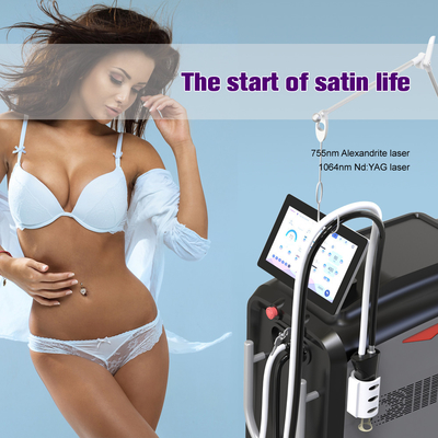 پالس بلند 2 در 1 آلکساندریت 1064nm ND YAG خنک کننده نیتروژن لیزر فیبر هدایت شده ماشین لیزر حذف مو دائمی